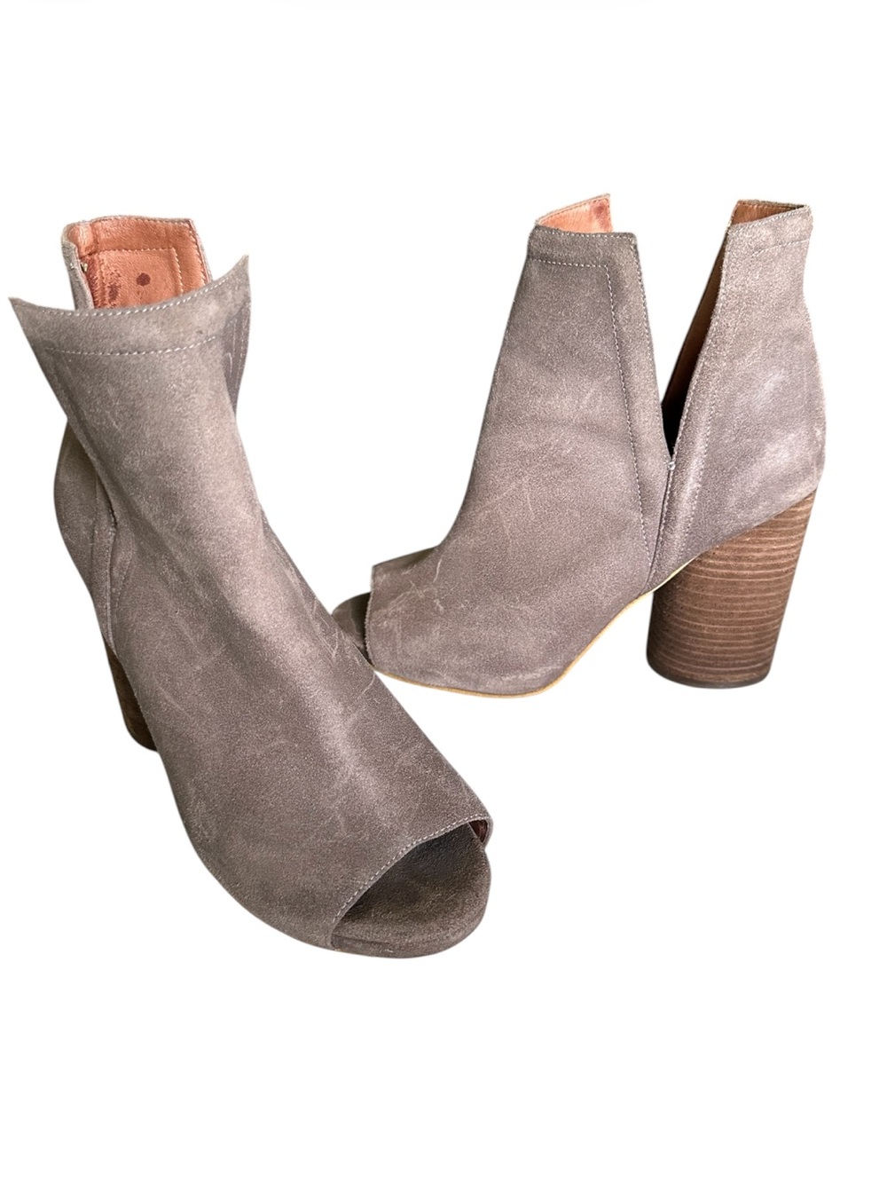 Jeffrey Campbell Oath Taupe Suede Peep Toe Ankle Booties‎ Size 9M